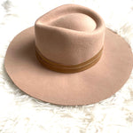 Sole Society Camel Leather Wide Brim Wool Hat- One Size
