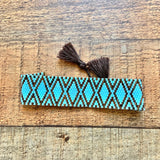 No Brand Aqua/Brown Beaded Slide Bracelet with Brown Tassels