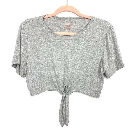 Everly Grey Light Grey Heathered Front Tie Crop- Size S
