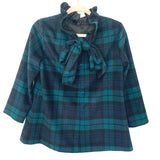 Tuckernuck Plaid Wool Blend High Ruffle Neck Back Tie Bow Blouse- Size S