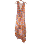 SUNDRESS Orange and Purple Print Front Cutout Hi/Low Dress- Size M/L