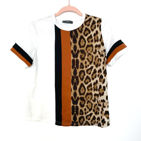 Shein White With Black Orange And Animal Print Front- Size XS