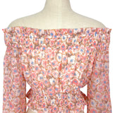 Magnolia Boutique Peach Floral Off the Shoulder Elastic Smocked Ruffle Top- Size S