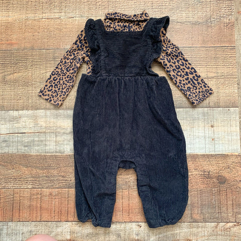 Baby Gap Black Corduroy with Animal Print Onesie Set- Size 3-6M