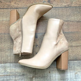 Lulus Essex Light Nude Mid-Calf Vegan Leather/Suede Booties- Size 9 (Sold out online)