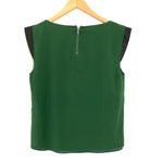 Alice & Olivia Green Silk Top with Lamb Leather Cap Sleeves- Size XS