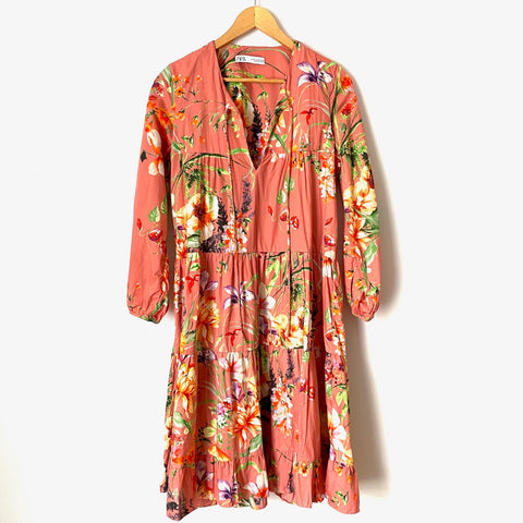 ZARA Floral Tiered Long Sleeve Dress- Size XS