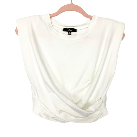 Lulus Ivory Sleeveless with Shoulder Pads Criss-Crossed Hem Top- Size M