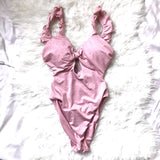 Lucky Brand Pink Ruffle Sleeve Open Back One Piece Swimsuit- Size S