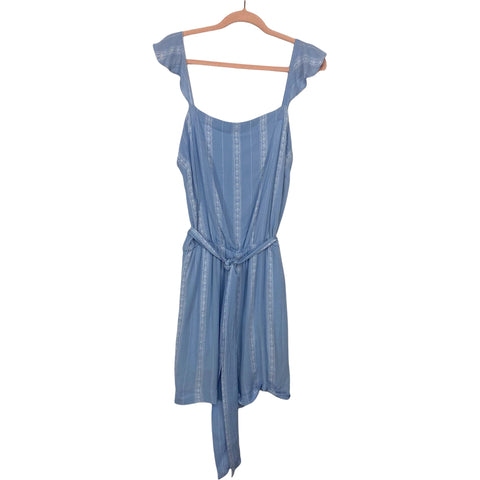 Amaryllis Blue with White Print Stripes and Belted Romper- Size XL