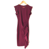 Miusol Wine Ruched Ruffle Dress- Size S
