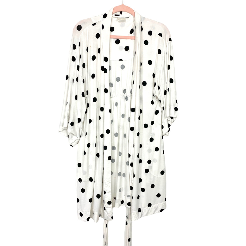 Soma White/Black Polka Dot Cool Nights Short Piped Robe- Size S/M