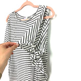 Alya Black and White Striped Distressed Open Slit Tie Sleeve Top- Size S