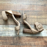 CCOCCI Taupe Braided Strap Ankle Buckle Heels- Size 9