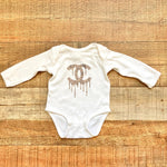 Rabbit Skins White Onesie with Animal Print Dripping Logo- Size 6M