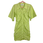 L' Academie Lime Green Ruched Button Up Shirt Dress- Size M