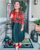 Omoone Green Velvet Pleated Midi Skirt NWT- Size L