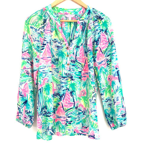 Lilly Pulitzer Silk Boat Ruched Detail Blouse- Size S