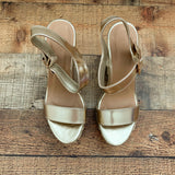 Bamboo Gold Espadrille Jute Wrap Metallic Woven Braid Platform Wedge Sandals- Size 6.5