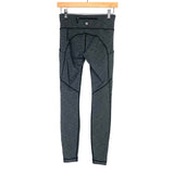 Lululemon Heather Dark Grey & Exposed Seam Leggings With Side Pocket & Zipper On Back Waistband - Size 4 (Inseam 26")