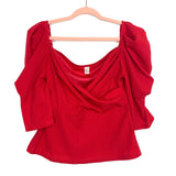 No Brand Red Puff Sleeve Top- Size XL