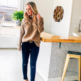 Goodnight Macaroon Tan Turtle Neck Sweater with Asymmetrical Hem- Size S