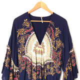 Free People Navy Bell Sleeve Blouse- Size XS