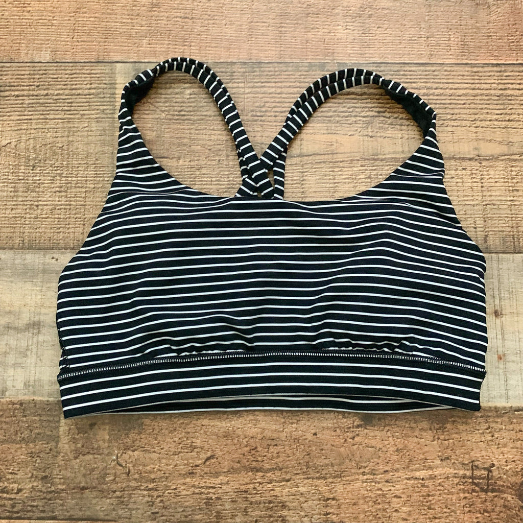 Lululemon Black/White Stripe Criss Cross Back Sports Bra- Size 6 – The  Saved Collection