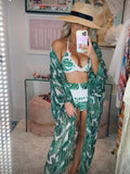 No Brand Sheer Palm Print Long Kimono/ Cover Up- One Size