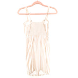 Abercrombie & Fitch Tan and White Striped Faux Button Smocked Back Dress NWT- Size XS