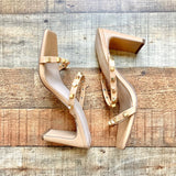 Amazon The Drop Tan Two Strap Studded Heel Square Sandals- Size 7 (see notes)