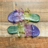 Wild Diva Lounge Green/Yellow/Pink/Purple Jelly Studded Sandals- Size 7 (great condition)