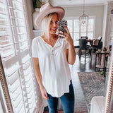 Zenana Premium Ivory White Out And About Henley Top- Size S (Sold Out Online!)