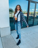 BDG Grey/Navy Plaid Oversized Button Up High/Low Top- Size S