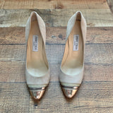 Jimmy Choo Nude Suede Gold Tip Stilettos- Size 40