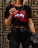 FV Relay Black with Sequins Lips Tee- Size M