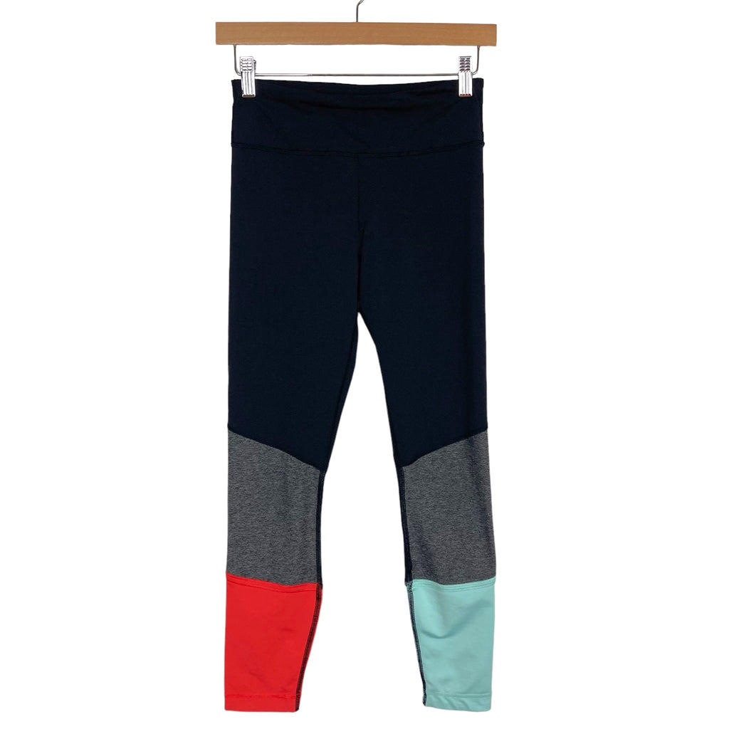 Lululemon Black/Gray/Mint/Orange Color Block with Back Zipper Pocket  Leggings- Size 4 (Inseam 25