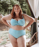 Lands End Light Blue/Aqua Checkered Bikini Bottoms- Size 18W (we have matching top, sold out online)