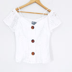 ASOS White Eyelet Off the Shoulder Button Up Top NWT- Size 0