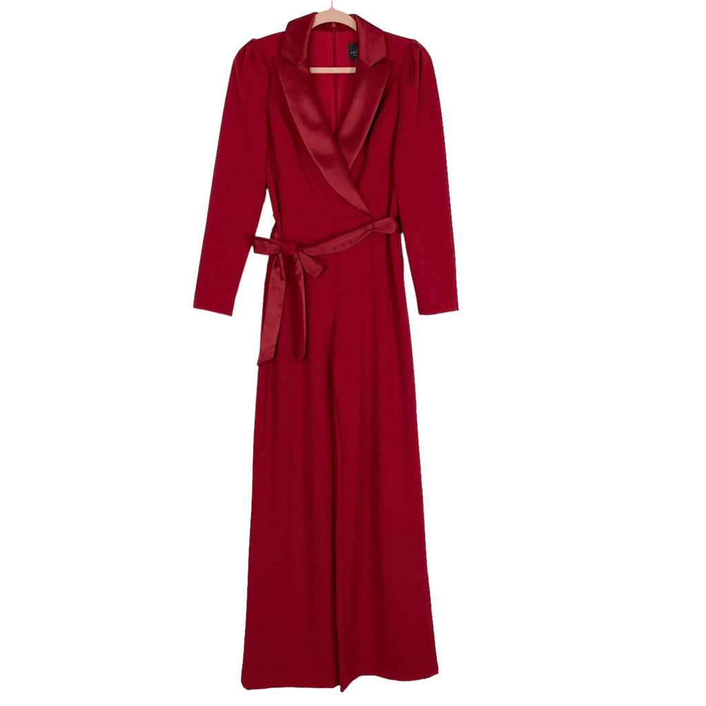 adrianna papell red tuxedo dress Red Tuxedo Mermaid Gown With Long Sleeves