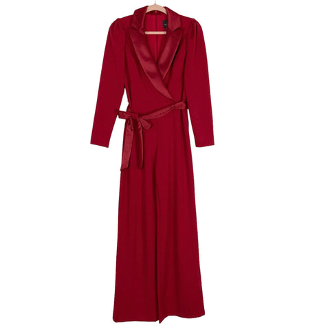Adrianna Papell Red Satin Tuxedo Jumpsuit- Size 2 (see notes)