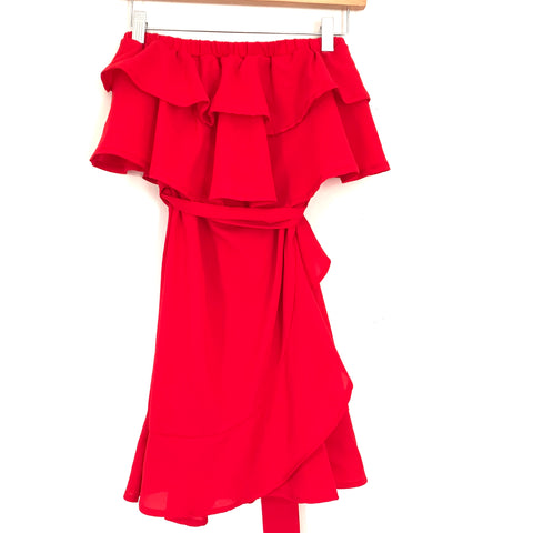 Goodnight Macaroon Red Ruffle Strapless Dress- Size S