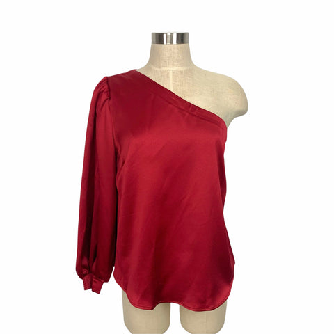 Gibson Look Red Satin Like One Shoulder Puff Sleeve Top NWT- Size M (sold out online)