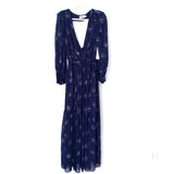 Eliza J Navy Silver Beaded V-Neck Sheer Balloon Sleeve Exposed Back Maxi Dress NWT- Size 14