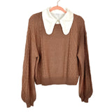 Vestique Brown with White Collar Mountain Retreat Cable Knit Sweater NWT- Size M