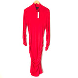 Sanctuary Red Ribbed Mock Neck Dress with Ruched Sides and Sleeves NWT- Size XL