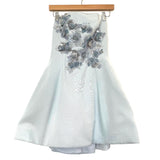 Marchesa Light Blue Sequins Floral Strapless Cotton and Silk Blend Mini Dress NWT- Size 2 (see notes)