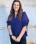 Joy Joy Navy/Black Polka Dot Top NWT- Size XS