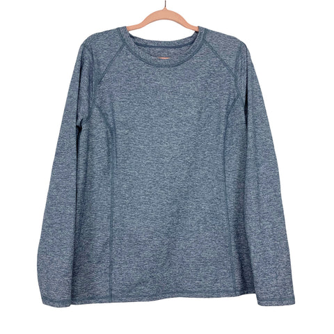 Zuda Heathered Blue Ultra Soft Crew Neck Long Sleeve Top- Size XL