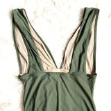 J. Crew Green Deep V Neck One Piece Swimsuit- Size 12